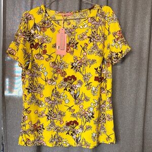 Floral Yellow Top womens xl